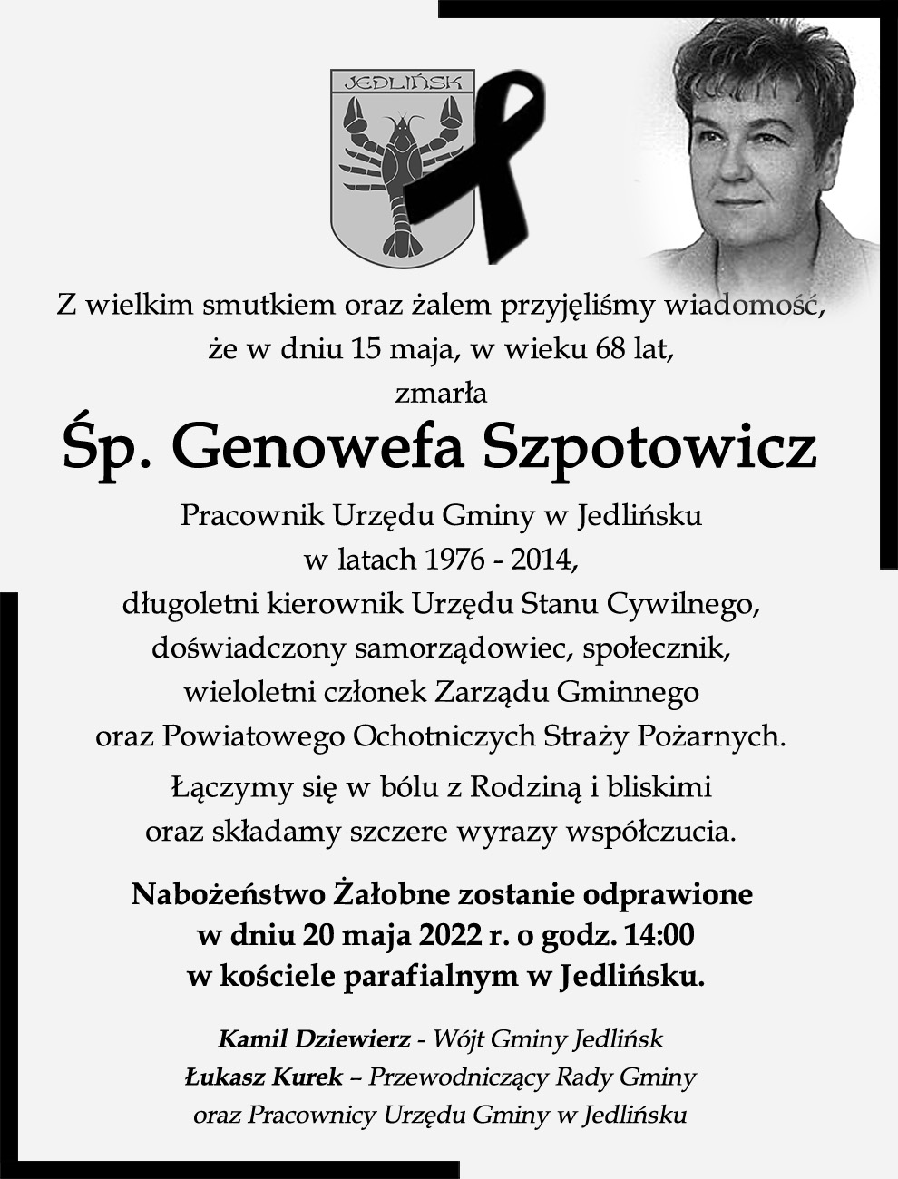 Nie żyje Genowefa Szpotowicz!