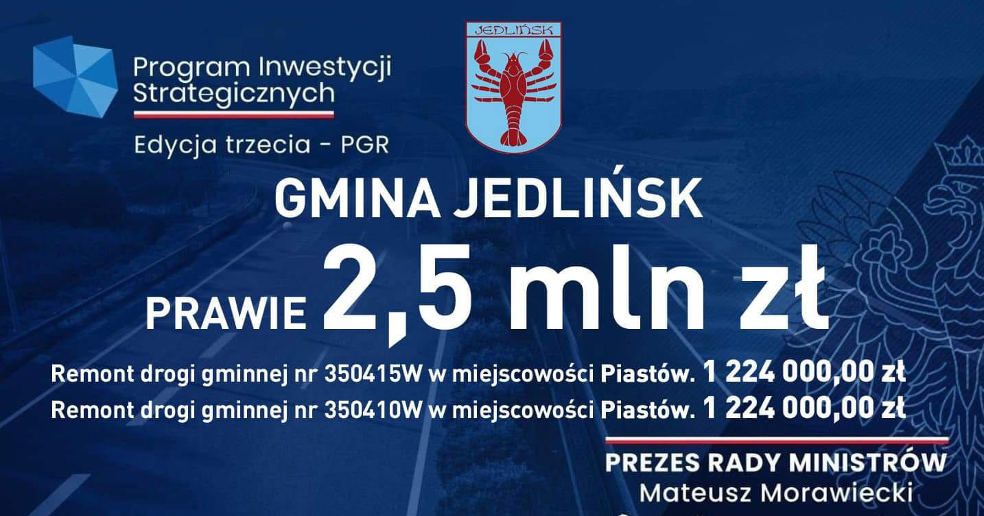Prawie 2,5 mln zł dla gminy Jedlińsk!