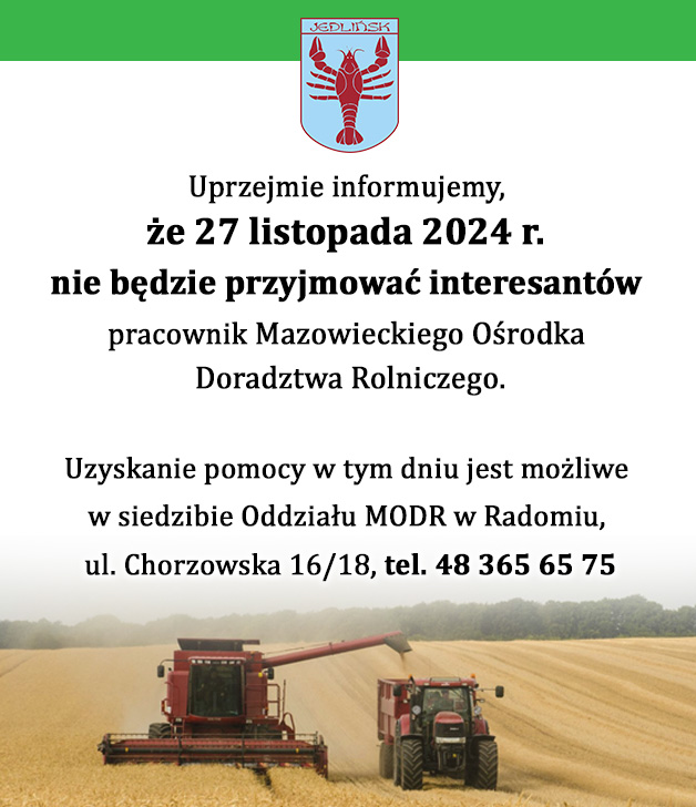 Pracownik MODR nie będzie przyjmowała 27 listopada