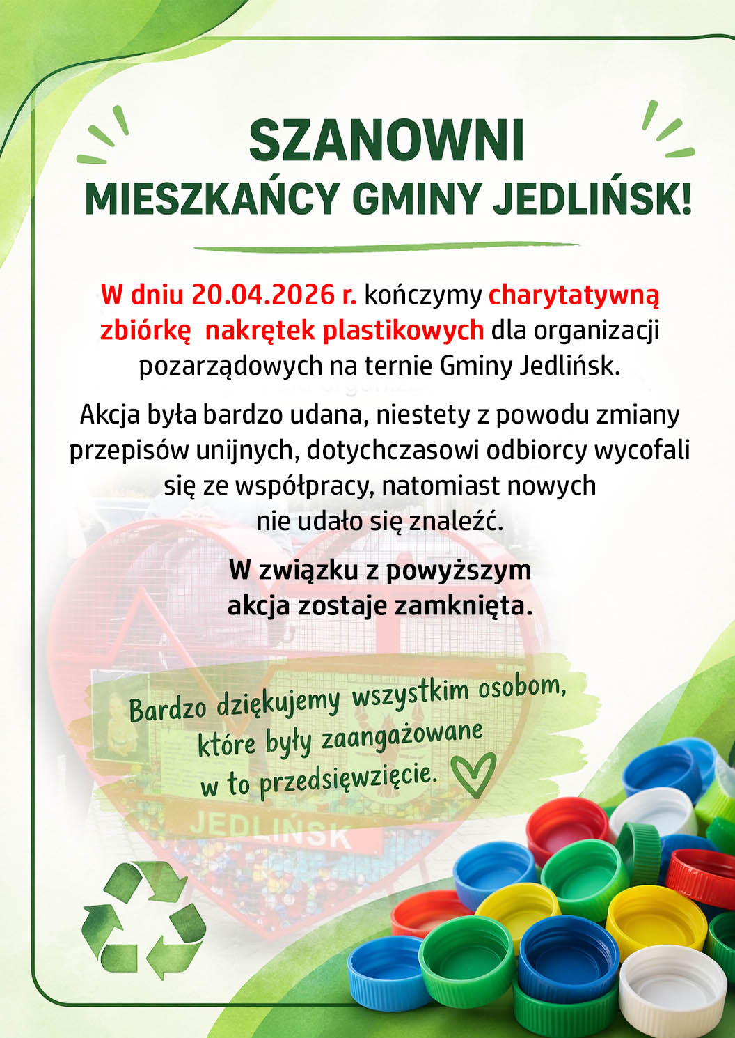 Akcja zbórki nakrętek - ZAMKNIĘTA!